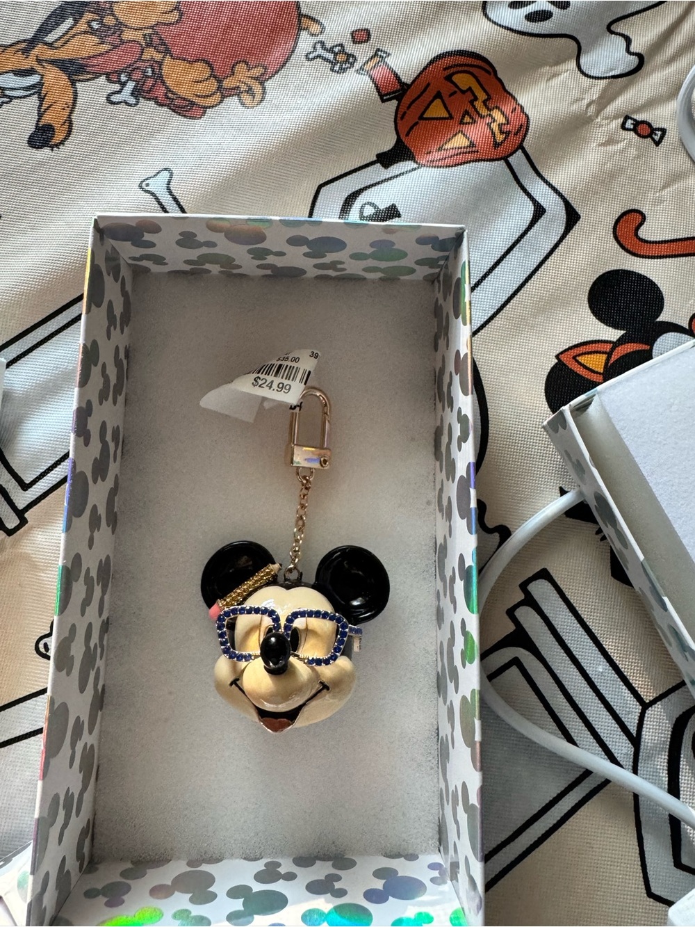 Disney Baublebar Mickey Mouse Head Keychain with Blue Rhinestone Glasses